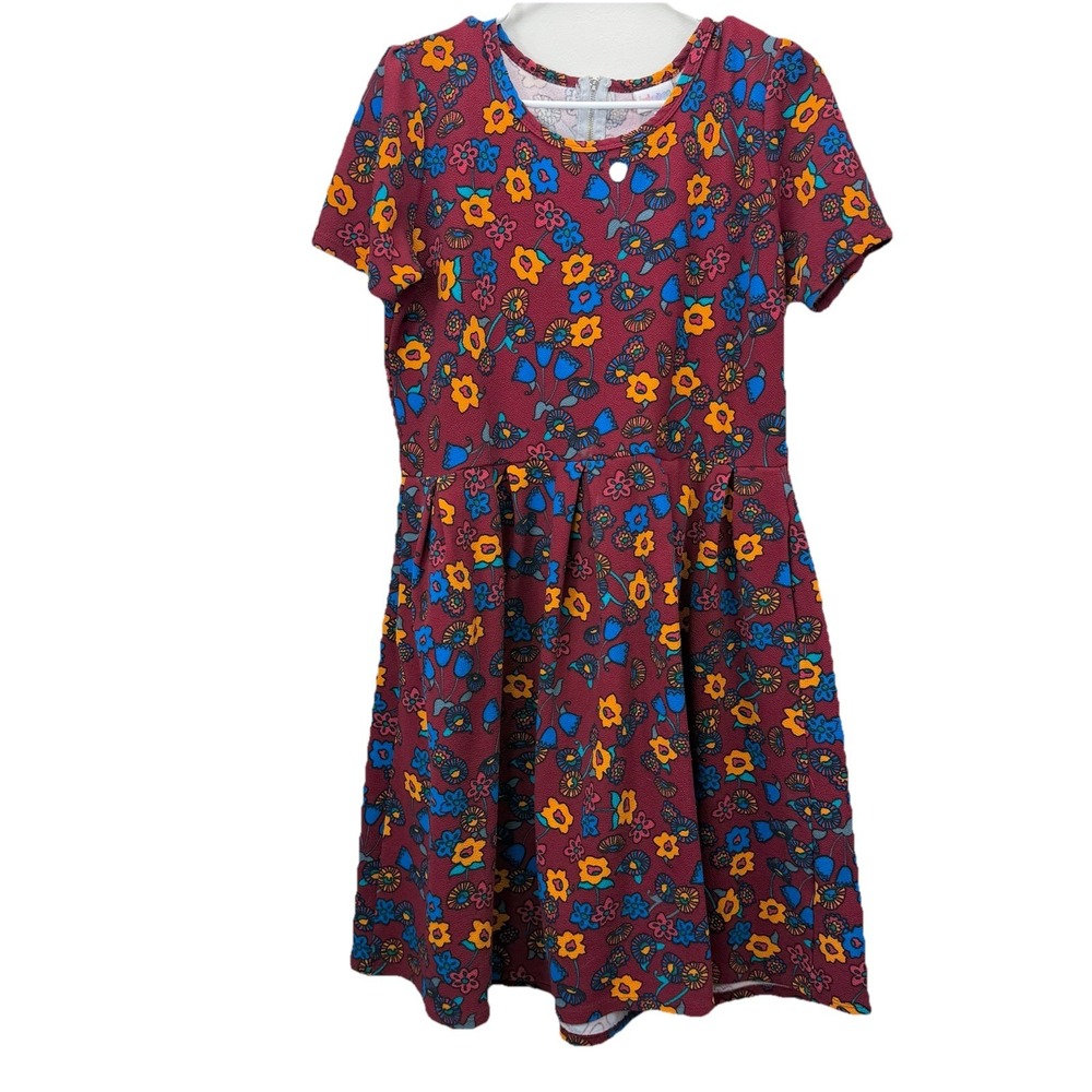 LuLaRoe Red Colorful Floral Pockets Stretch Amelia Dress Size 2XL‎